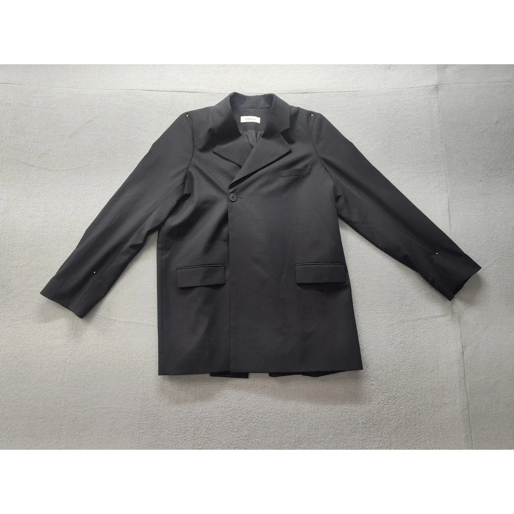 Olenich Black Asymmetrical Single Button Wool Blend Blazer Coat Womens Medium